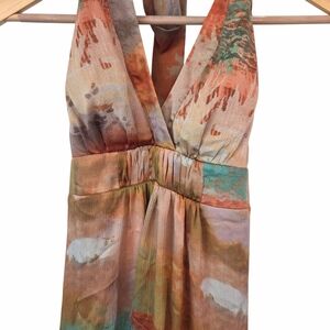 Jessica Simpson Chiffon Halter Empire Waist Maxi Dress Watercolor Boho Flowy 6